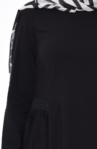 Taşlı Elbise 1196-03 Siyah
