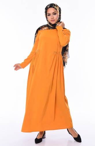 Taşlı Elbise 1196-05 Hardal