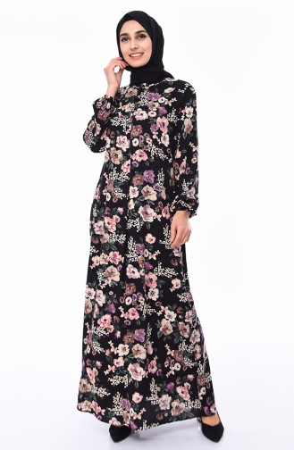 فستان فيسكوز بتصميم أكمام مزمومة 0550-03 لون أسود 0550-03