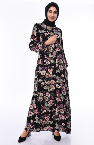 فستان فيسكوز بتصميم أكمام مزمومة 0550-03 لون أسود 0550-03