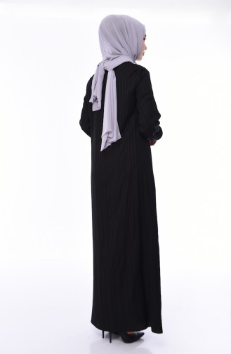 فستان فيسكوز بتصميم أكمام مزمومة 0552-03 لون أسود 0552-03