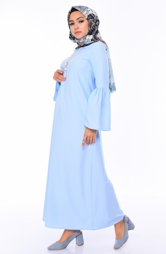 فستان سادة بتصميم مُزين بقلادة  1054-02 لون أزرق فاتح 1054-02