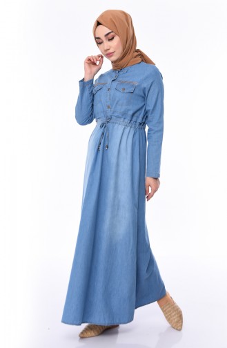 Jeansblau Hijab Kleider 0007-01