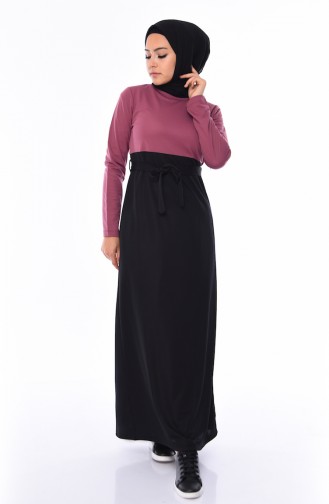 Beli Kuşaklı Elbise 3857A-08 Gül Kurusu