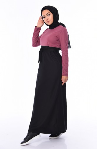 Beli Kuşaklı Elbise 3857A-08 Gül Kurusu