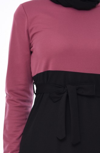 Beli Kuşaklı Elbise 3857A-08 Gül Kurusu
