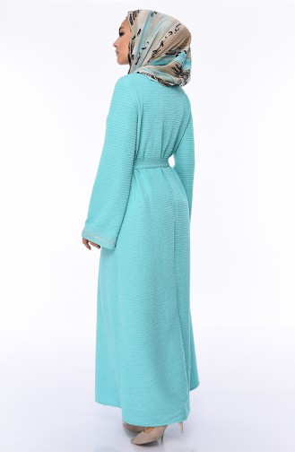 فستان مزين باحجار لامعة و حزام للخصر 1031-03 لون اخضر فاتح 1031-03
