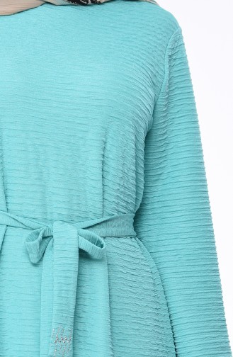 Taş Baskılı Kuşaklı Elbise 1031-03 Mint Yeşili 1031-03