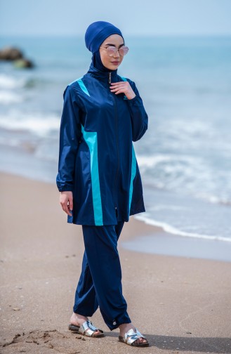 Zippered Hijab Swimsuit 7888-03 Navy 7888-03