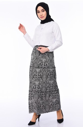 Büyük Beden Desenli Yazlık Etek 7883-02 Siyah