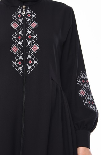 Embroidered Zippered Abaya 10124-01 Black 10124-01