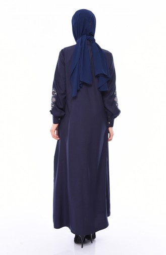 Abaya Brodée à Fermeture  10124-02 Bleu Marine 10124-02