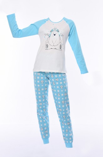 Bayan Uzun Kollu Pijama Takımı 802131-01 Mavi 802131-01