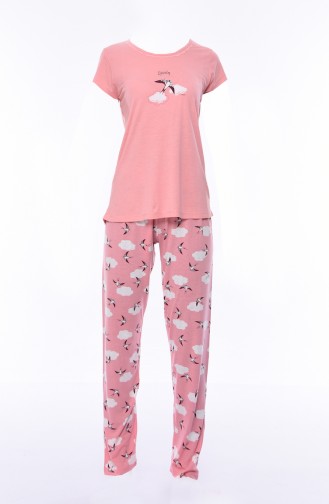 Bayan Kısa Kollu Pijama Takımı 809268-02 Pudra