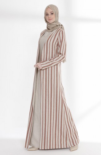 أويا طقم فستان من قماش الكتان 9006-01 لون قرميدي 9006-01