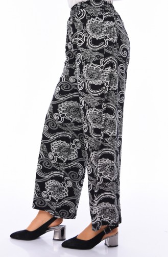 Large Size Patterned Summer Pants 7884-01 Black 7884-01