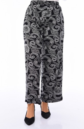 Large Size Patterned Summer Pants 7884-01 Black 7884-01