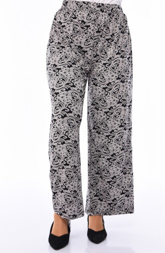 Large Size Patterned Summer Pants 7884A-01 Gray Black 7884A-01