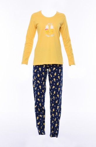 Bayan Uzun Kollu Pijama Takımı 812076-01 Sarı