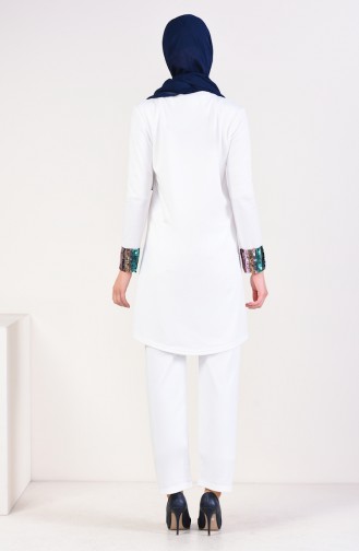 Payet Detaylı Tunik Pantolon İkili Takım 9008-06 Ekru
