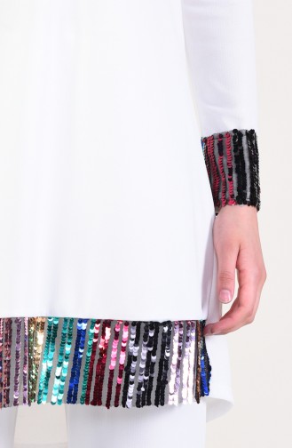Payet Detaylı Tunik Pantolon İkili Takım 9008-06 Ekru