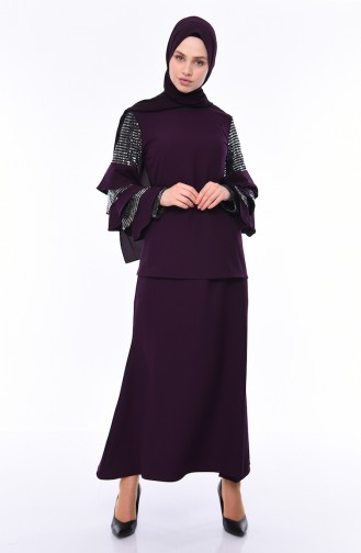 Blouse Skirt Double Set Purple 4128-02