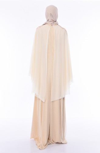 Cream Hijab Evening Dress 5029-01