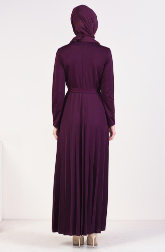 Pleated Belted Dress 4026-03 Plum 4026-03
