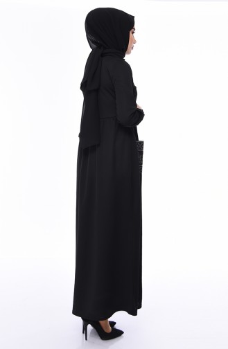 Boydan Düğmali Elbise 4032-03 Siyah