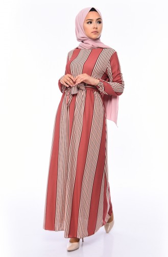 Striped Belt Dress 1041-01 dry Rose 1041-01