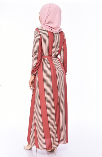 فستان بتصميم مخطط حزام للخصر 1041-01 لون وردي باهت 1041-01