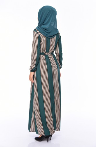 Striped Belted Dress  1041-02 Emerald Green Mink 1041-02