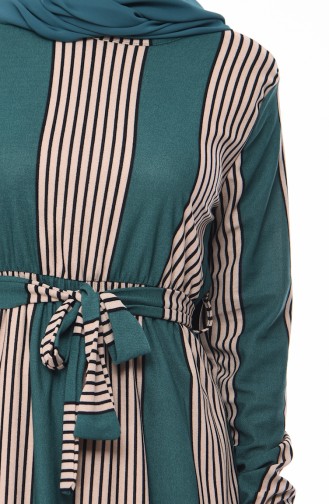 Striped Belted Dress  1041-02 Emerald Green Mink 1041-02