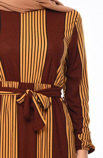 Striped Belt Dress 1041-04 Mustard Brown 1041-04