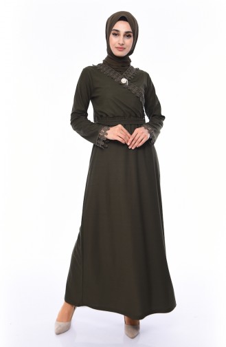 Lace Belted Dress 4078-01 Khaki 4078-01