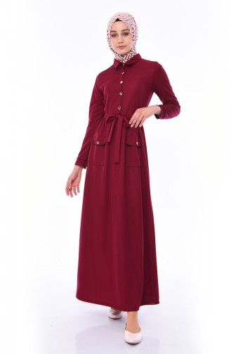 فستان بتصميم ياقة قميص و جيوب 4086-04 لون أرجواني 4086-04