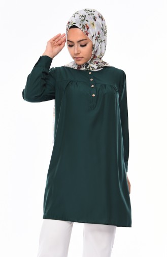 Buttoned Viscose Tunic 5258-02 Emerald Green 5258-02