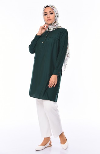 Buttoned Viscose Tunic 5258-02 Emerald Green 5258-02