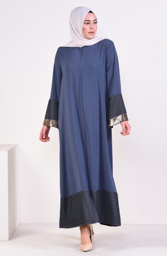 Abaya à Fermeture Détail Paillettes Grande Taille 7834-02 Anthracite 7834-02