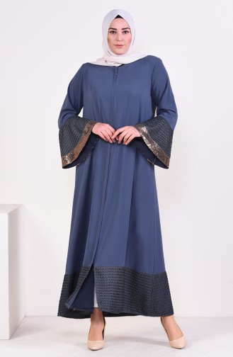 Abaya à Fermeture Détail Paillettes Grande Taille 7834-02 Anthracite 7834-02