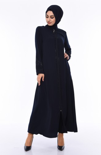 Large Size Stone Printed Abaya 0009-04 Navy Blue 0009-04