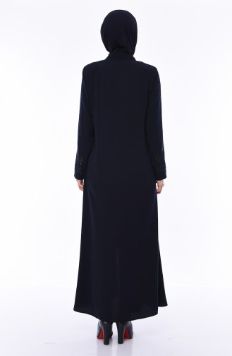 Large Size Stone Printed Abaya 0009-04 Navy Blue 0009-04