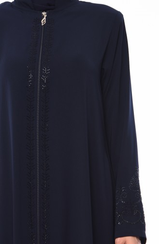 Large Size Stone Printed Abaya 0009-04 Navy Blue 0009-04