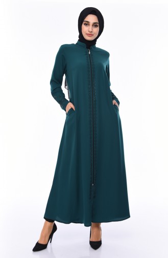 Large Size Stone Printed Abaya 0009-05 Emerald Green 0009-05