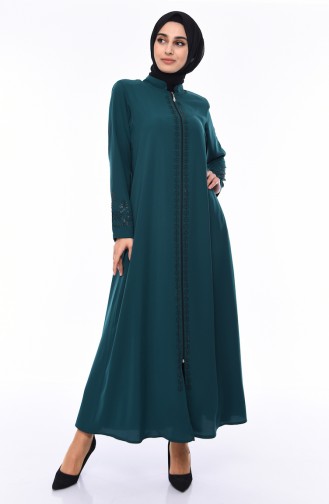 Large Size Stone Printed Abaya 0009-05 Emerald Green 0009-05