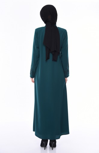 Large Size Stone Printed Abaya 0009-05 Emerald Green 0009-05