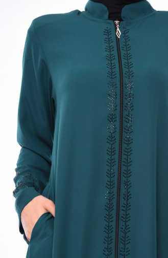 Large Size Stone Printed Abaya 0009-05 Emerald Green 0009-05