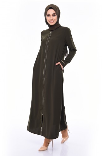 Large Size Embroidered Abaya 0010-05 Khaki 0010-05