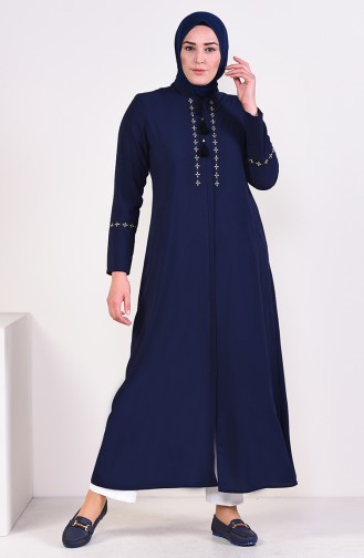 Abaya Brodée Grande Taille 5926-03 Bleu Marine Foncé 5926-03