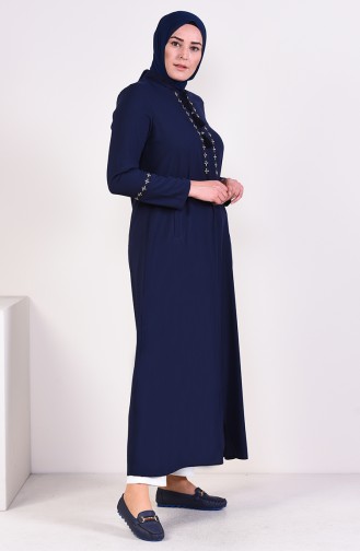 Abaya Brodée Grande Taille 5926-03 Bleu Marine Foncé 5926-03